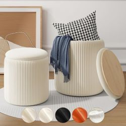 New. Set of 2 White Velvet Ottomans