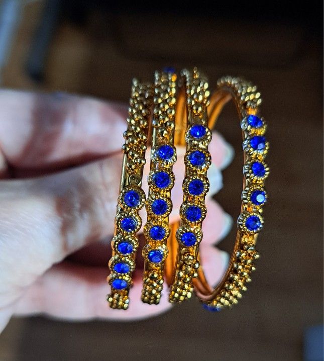 Child Size Blue Rhinestone Bangle Bracelets