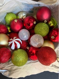 Bag of random plastic Christmas ornaments