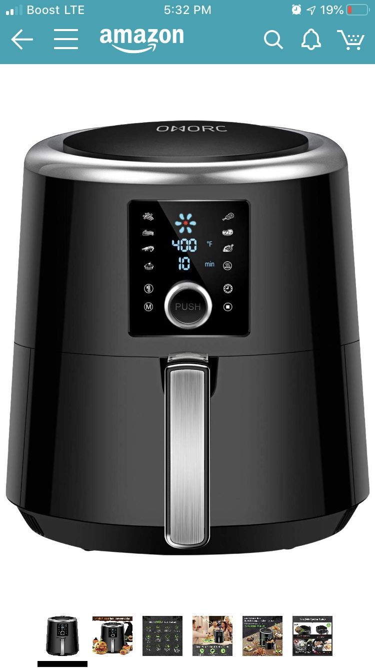OMORC Air Fryer, 6 Quart, 1800W Fast Large Hot Air Fryers & Oilless Cooker w/Presets, LED Touchscreen(for Wet Finger)/Roast/Bake/Keep Warm, Dishwashe