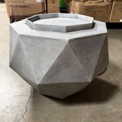 25-inch side table fireplace, large concrete decorative geometric style bowl, suitable for outdoor garden patio, with side handles, concrete.