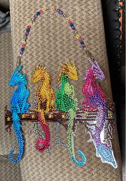 DRAGONS on a Branch Handmade Diamond Art Sun Catcher Wall Hanging 8x7”
