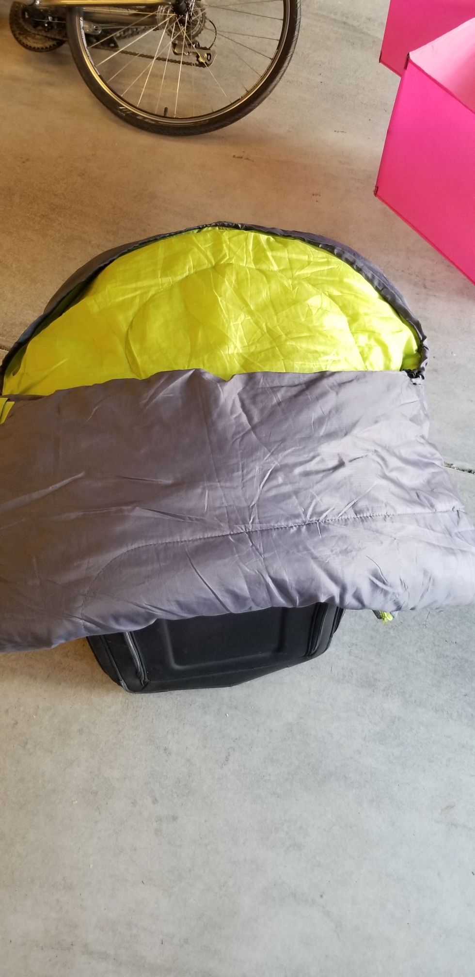 Camping sleeping bag.