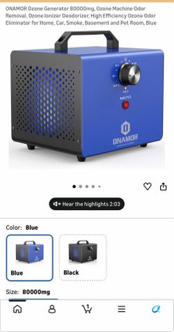 Ozone Generator 80000mg, Ozone Machine Odor Removal, Ozone Ionizer Deodorizer, High Efficiency Ozone Odor Eliminator for Home, Car, Smoke, Basement an