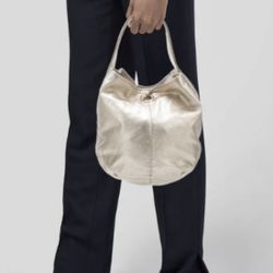 Yves Saint Laurent Silver Metallic Leather Capri bucket Hobo Bag