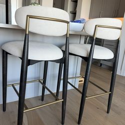 2 Restoration Hardware  White Leather and Dark oak  Barstools
