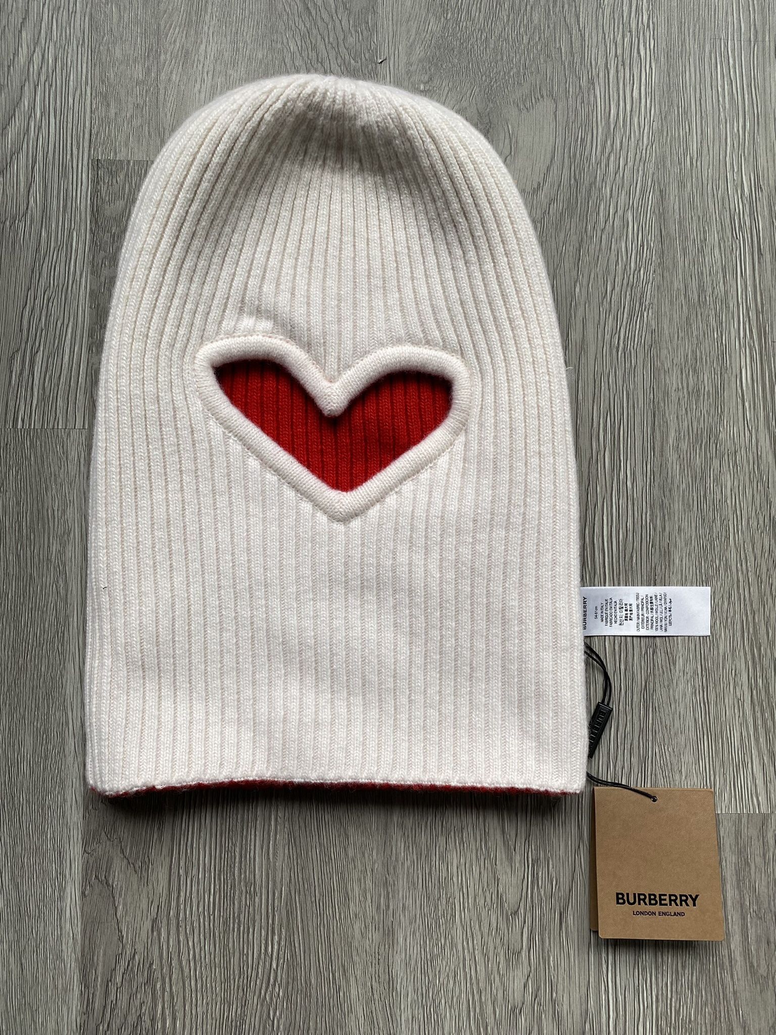 Burberry Reversible “Two-Tone Heart” Bright Red/Cream Balaclava
