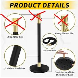 New- MISSING PARTS-**READ COMPLETE DESCRIPTION**-3-Black Stanchion, 5 ft Black Velvet Rope . MISSING TOP CAPS THAT HOLD THE ROPES .$40..OR BEST OFFER