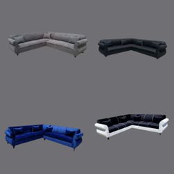 NEW 9x9ft Sectional COUCHES ,velvet BLACK  ,charcoal, Chocolate COMBO  White LEATHER Couch Sofa  Set/ More Color FABRIC  Available. 