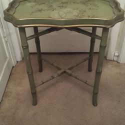 Petite faux bamboo regency side table with tray top