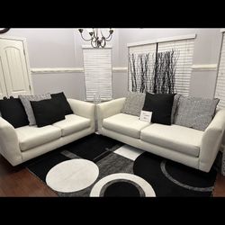 Beautiful, white two-piece sofa, loveseat, set