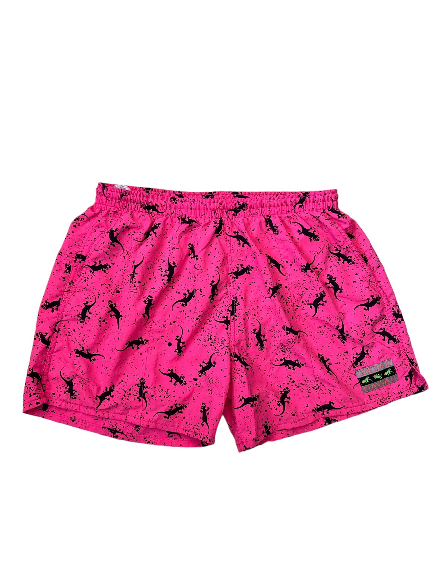 Gecko Hawaii 90's Forever Gecko Fuscia Pink Swim Shorts Trunks Size Large. Measurements in the pictures Comes from a pet and smoke free household. B