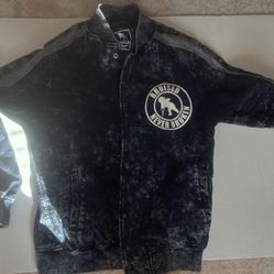 VTG Y2K PRPS Denim Bomber Jacket Plaid Acid Wash Sz L Bruised Never Broken L