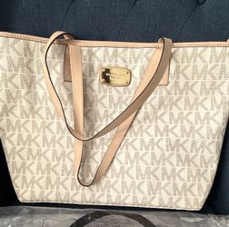 Michael Kors Logo Tote Bag Beige Gold Hardware Double  handles