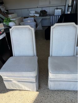 Pair of Upholstered Parsons Dining Chairs with Nailhead Trim – Excellent Condition