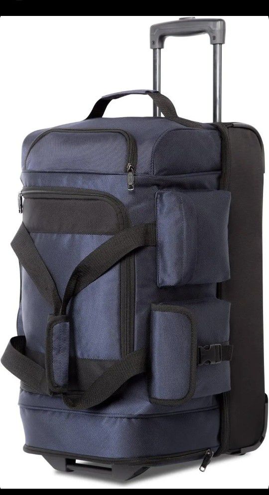 Coolife Rolling Duffel Travel Duffel Bag Wheeled Duffel Suitcase Luggage 8 Pockets 30in Blue

