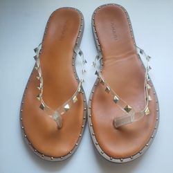 Tahari Ramona  Gold Studded Sandals Size 9 EUC