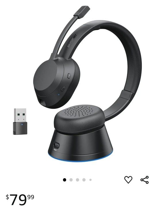 Wireless Headset with Mic for Work, Bluetooth Headset with Microphone (Environmental Noise Cancellation), Wireless Headset with USB Dongle & Charging
