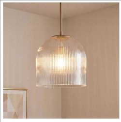 Luxury Ribbed Glass Pendant Light Brass Finish 10" x 10" diameter
