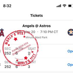 Astros vs Angels 1st Game Monday 5/20 7:10pm Section 252 Row 6 Seat 2-3 Price Per Ticket 