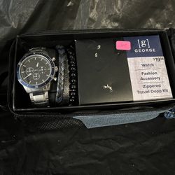 Mens George Watch Bracelet Toiletry Bag Gift Set