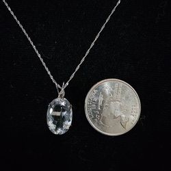 10K white gold quartz pendant necklace (#161)