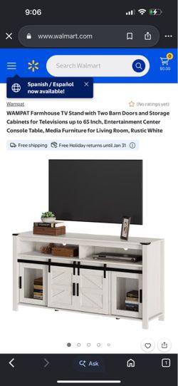 Farmhouse TV Stand with Two Barn Doors and Storage Cabinets for Televisions up to 65 Inch, Entertainment Center