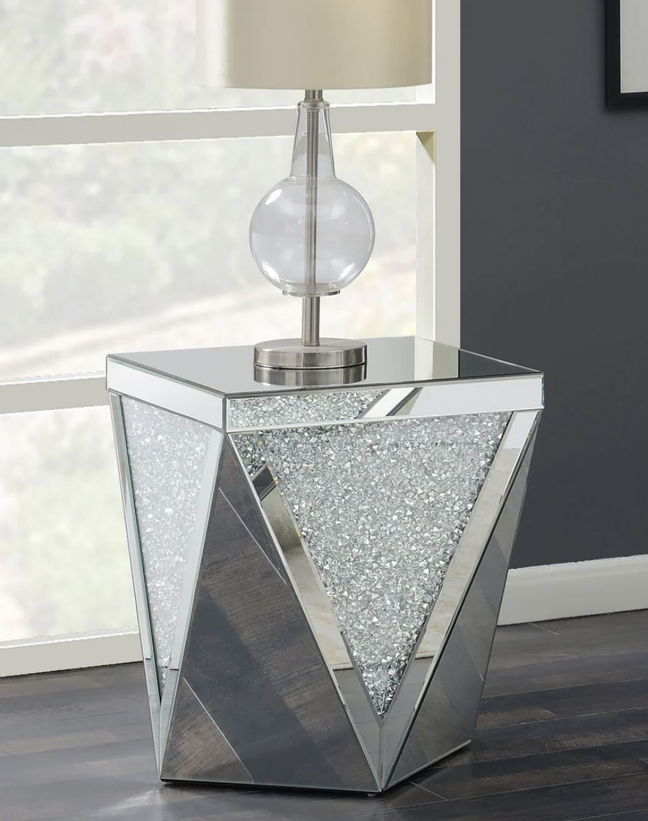 Silver Square Mirrored Acrylic Crystal End Table