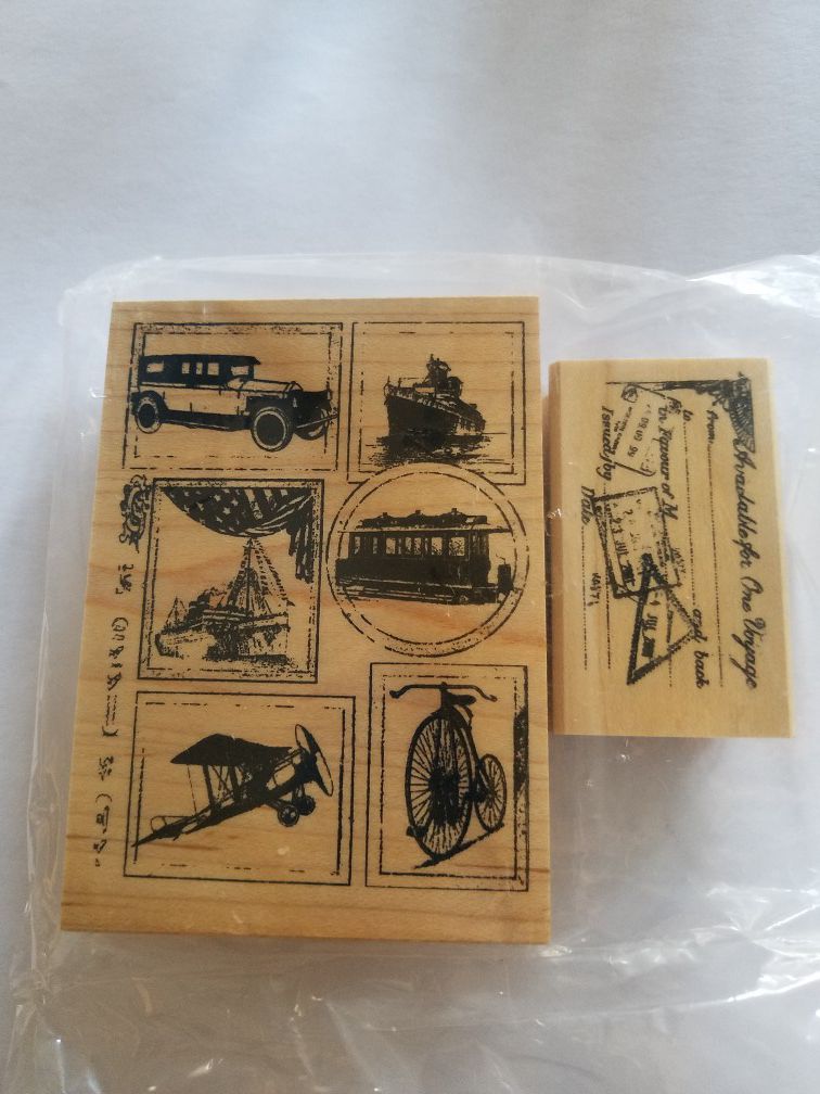 Vintage travel themed rubber stamp set