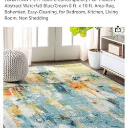 Contemporary POP Modern Abstract Vintage Waterfall Indoor Area-Rug Bohemian Easy-Cleaning High Traffic Bedroom Kitchen Living Room Non Shedding, 8 Ft 