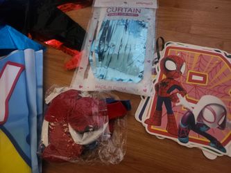 spidey and his amazing friends birthday banner, balloons , Backdrop, foil fridge curtain,