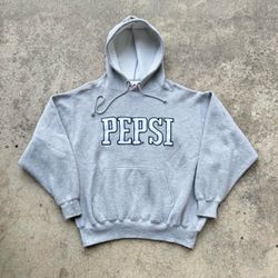 Vintage Y2K PEPSI Cola Sewn Gray Pullover Hoodie Size XL