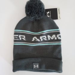 UNDER ARMOUR Men's Pom-Pom Gray Knit Beanie Hat - OSFM - NEW!