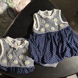 (2) 6m Little Me daisy polkadot bubble dresses