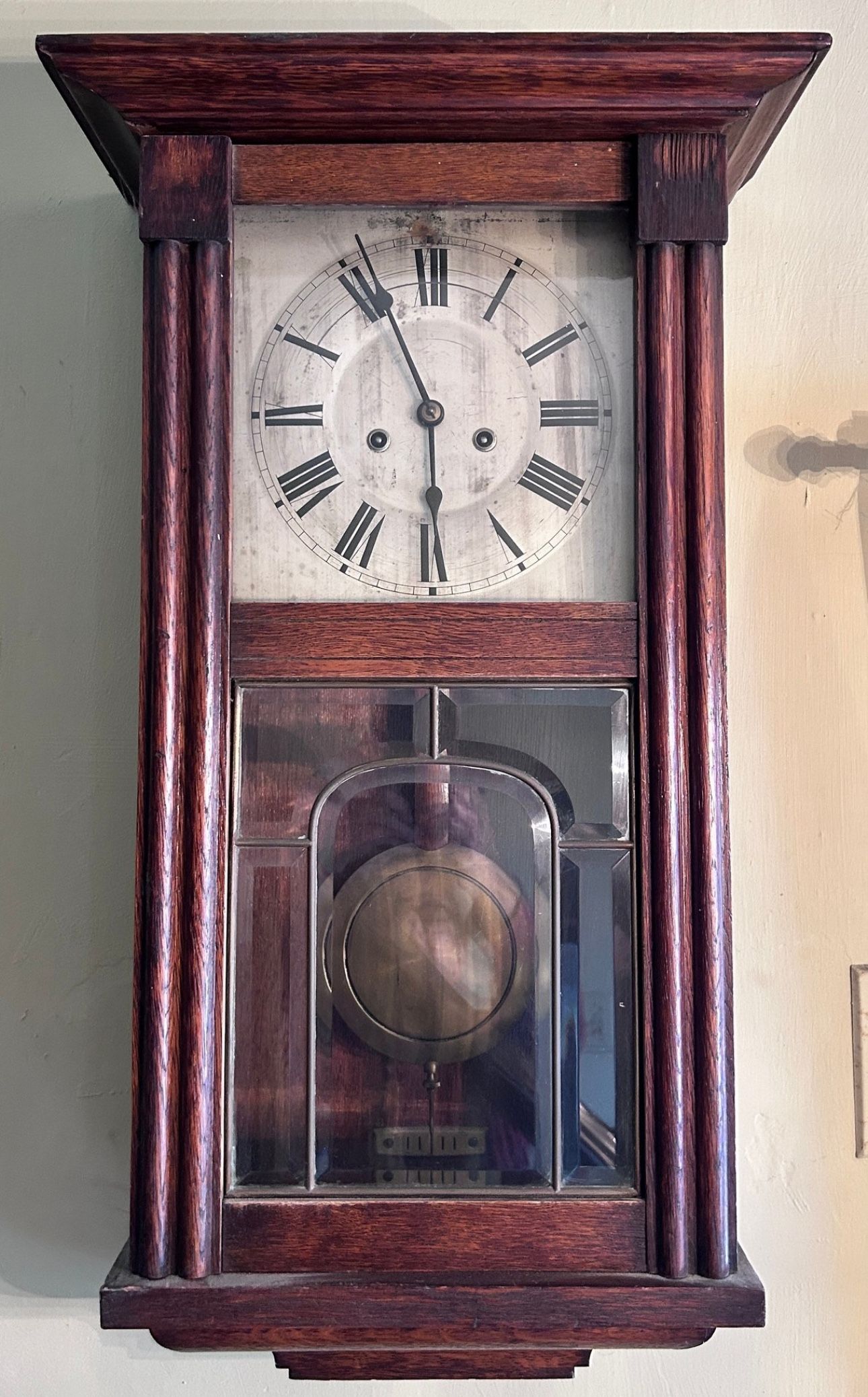ANTIQUE MISSION STYLE WOOD FRAMED WALL CLOCK
