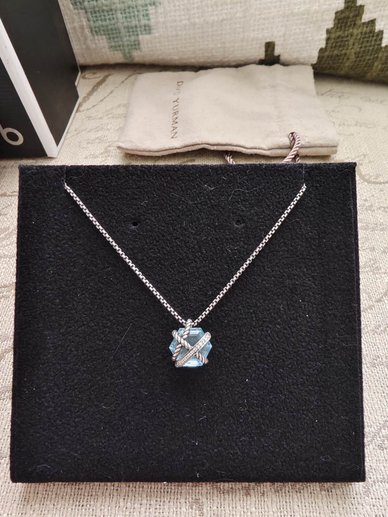 David Yurman  Cable Wrap Necklace with Blue Topaz and Diamonds