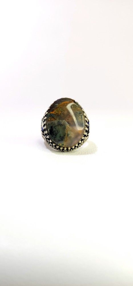 Natural Arabian Gemstone Ring With Silver Frame 925 Size 10 USA