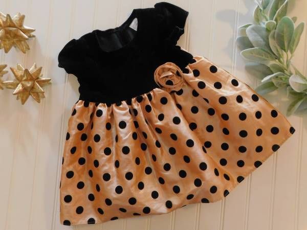 Baby Girls 12M Holiday Party Gold & Black Velour Dress