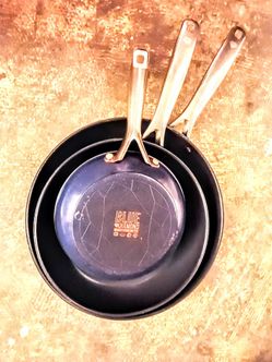 Set Of 3 Blue Diamond Ceramic Pans