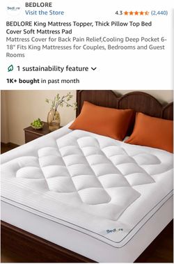 Bedlore King Mattress Topper Pillow Top