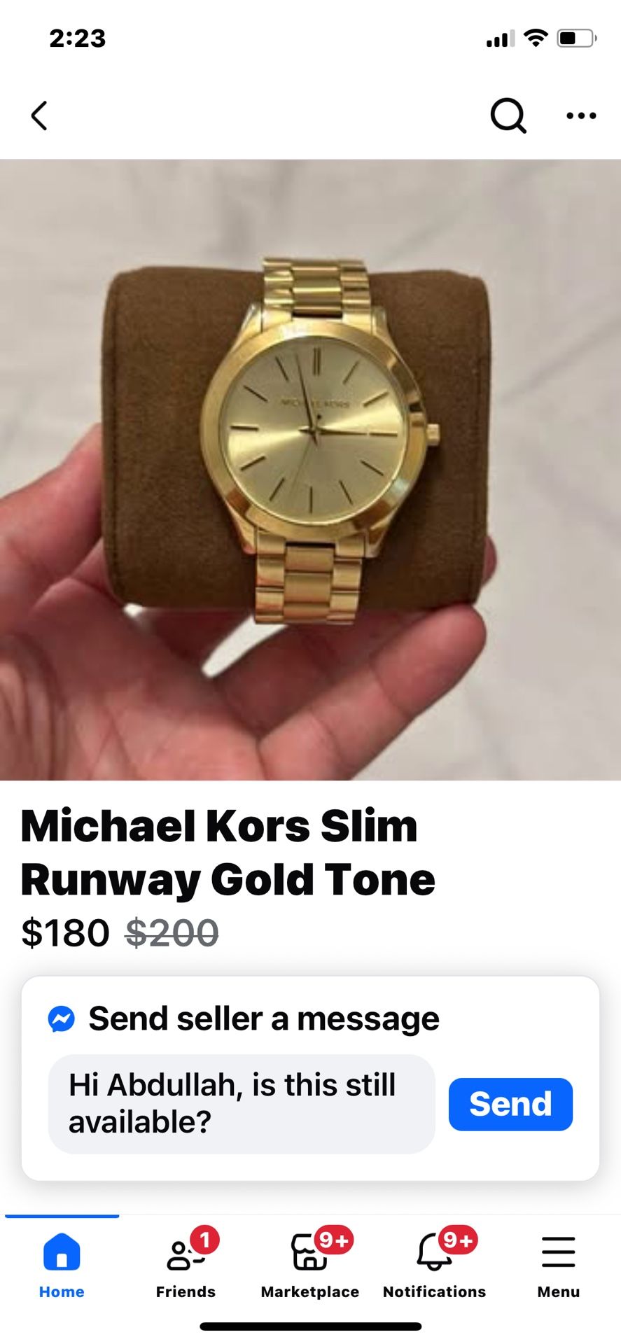 Michael Kors Slim Runaway Gold Tone Watch