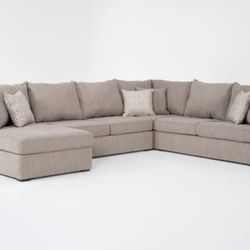 Belinha II Taupe Beige Grey Fabric 140" Modular 4 Piece U-Shaped Sectional with Left Arm Facing Chaise | Track Arms