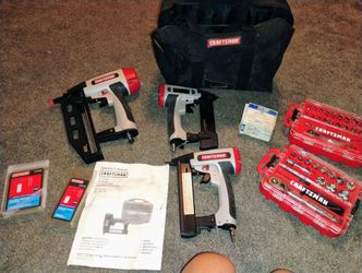 Craftsman 3 PC Air Tool Set With 2 New Sockets Sets , Staples N Nails In Bag