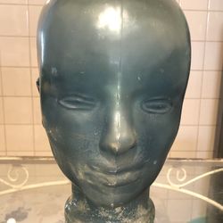 Vintage Late 90s Art Decolike Chippy Blue Glass Mannequin Head: