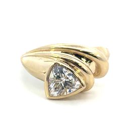 Woman’s Ladies 14k Yellow Gold Trillion Cut Bezel Set CZ Cubic Zirconia Ring Size 6 GP3125478