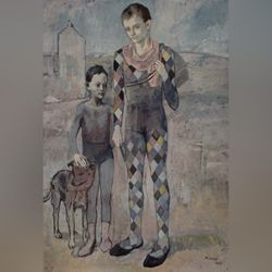 SALTIMBANQUES WITH A DOG 1905 Original Vintage Fine Art Print Pablo Picasso Deco Nouveau Artist Antique 1950’s Collectible Ephemera