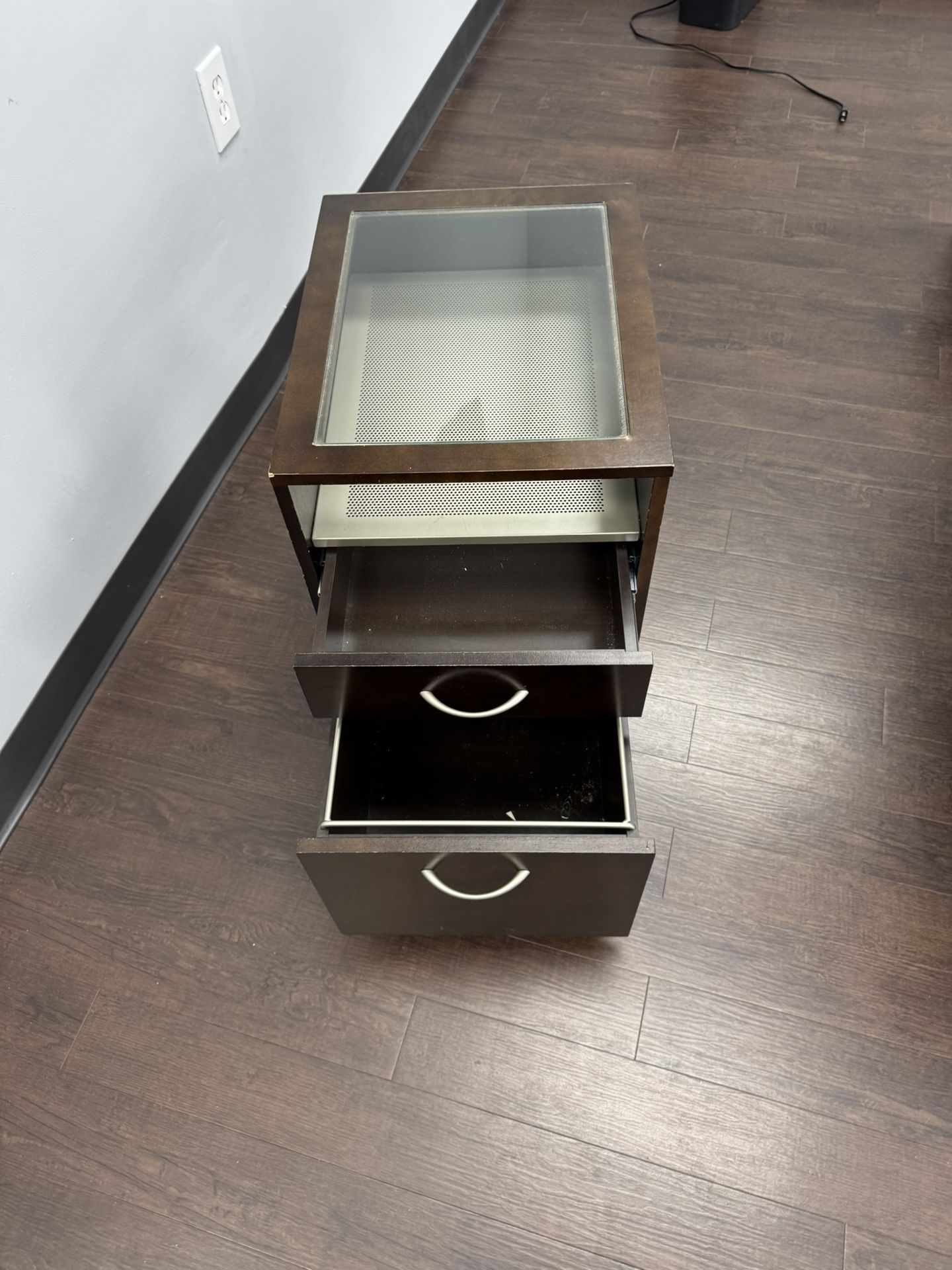 Side / End Table with Drawer & Hanging File Storage – Glass Top – 19×22×15 in