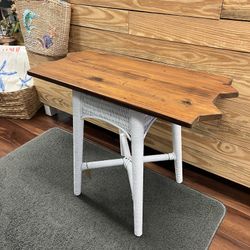 Coastal Cottage Accent Table | Stained Wood Top & White Base — Shabby Chic Boho Furniture