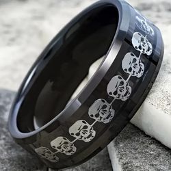 Men's 8mm Tungsten Black Laser Sull Carbon  Fiber Beveled Edges Comfort-Fit Engagement Wedding Band 11