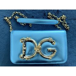 1495$ Dolce & Gabbana “DG Girls” Crossbody Bag Women Metalic Ocean Blue